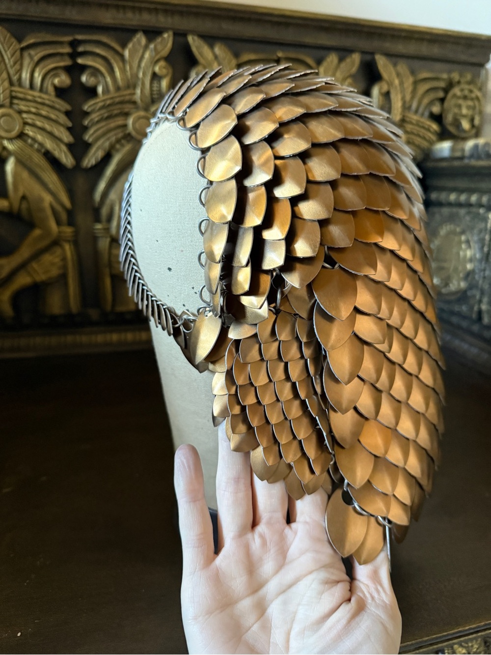 Handcrafted Anodized Bronze Scale Maile Armor Helmet Hood - Picture 4 of 6